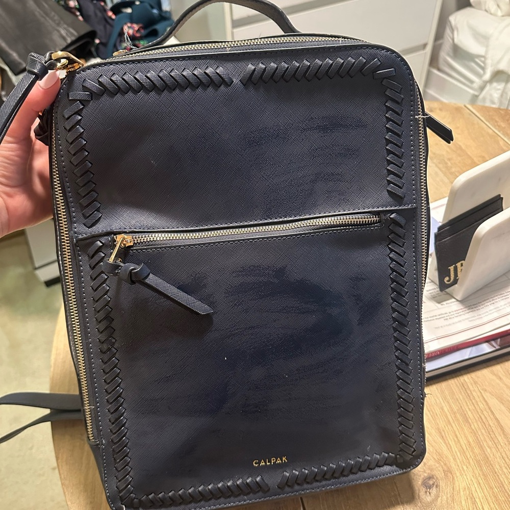 Calpak navy leather backpack